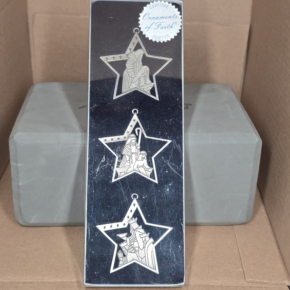 Vintage 2006 Ornaments of Faith Pewter Stars Set-Christ Child,Shepherds,Wise Men